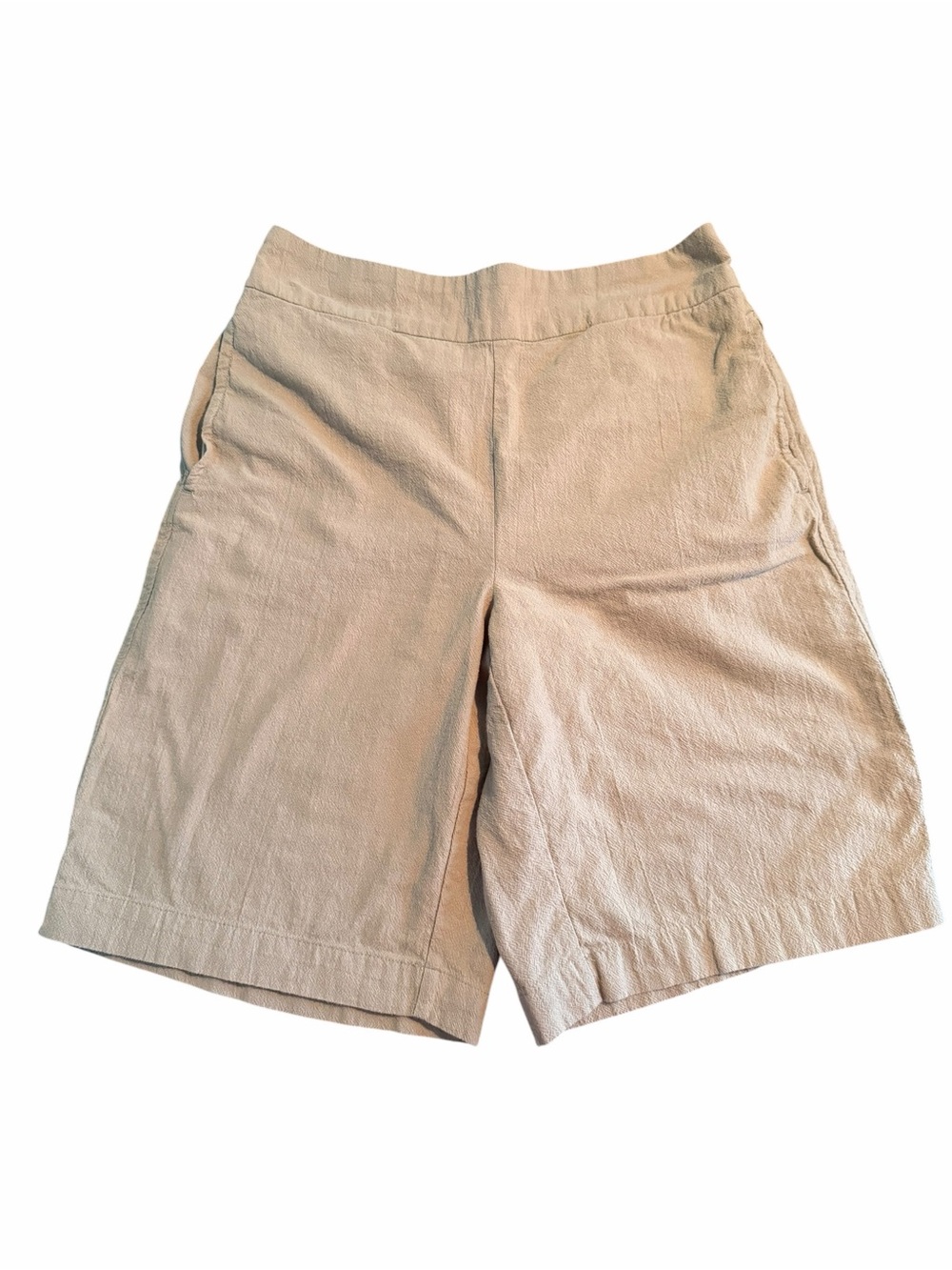 Coldwater Creek Latte Crinkle Cotton Smocked Bermuda Shorts 6P